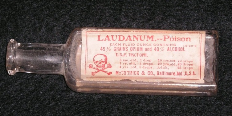 Ancienne photo d'une bouteille de Laudanum, à base... d'opium.